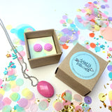 Jewellery Gift Set - Macaron Stud Earrings and Gemstone Necklace