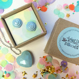 Jewellery Gift Set - Macaron Stud Earrings and Love Heart Gemstone Necklace