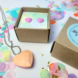 Jewellery Gift Set - Gem Stud Earrings and Love Heart Gemstone Necklace