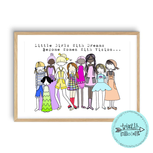 Digital Download Illustration Print - Little Girls With Dreams